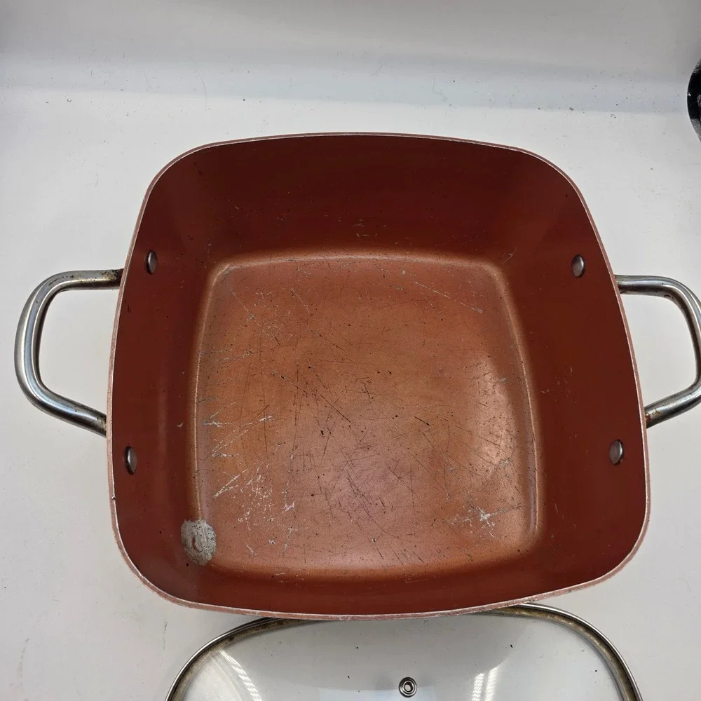 Copper Chef Square Deep Sauté Pan Glass Lid 11 Inch Non-Stick Induction Base L3